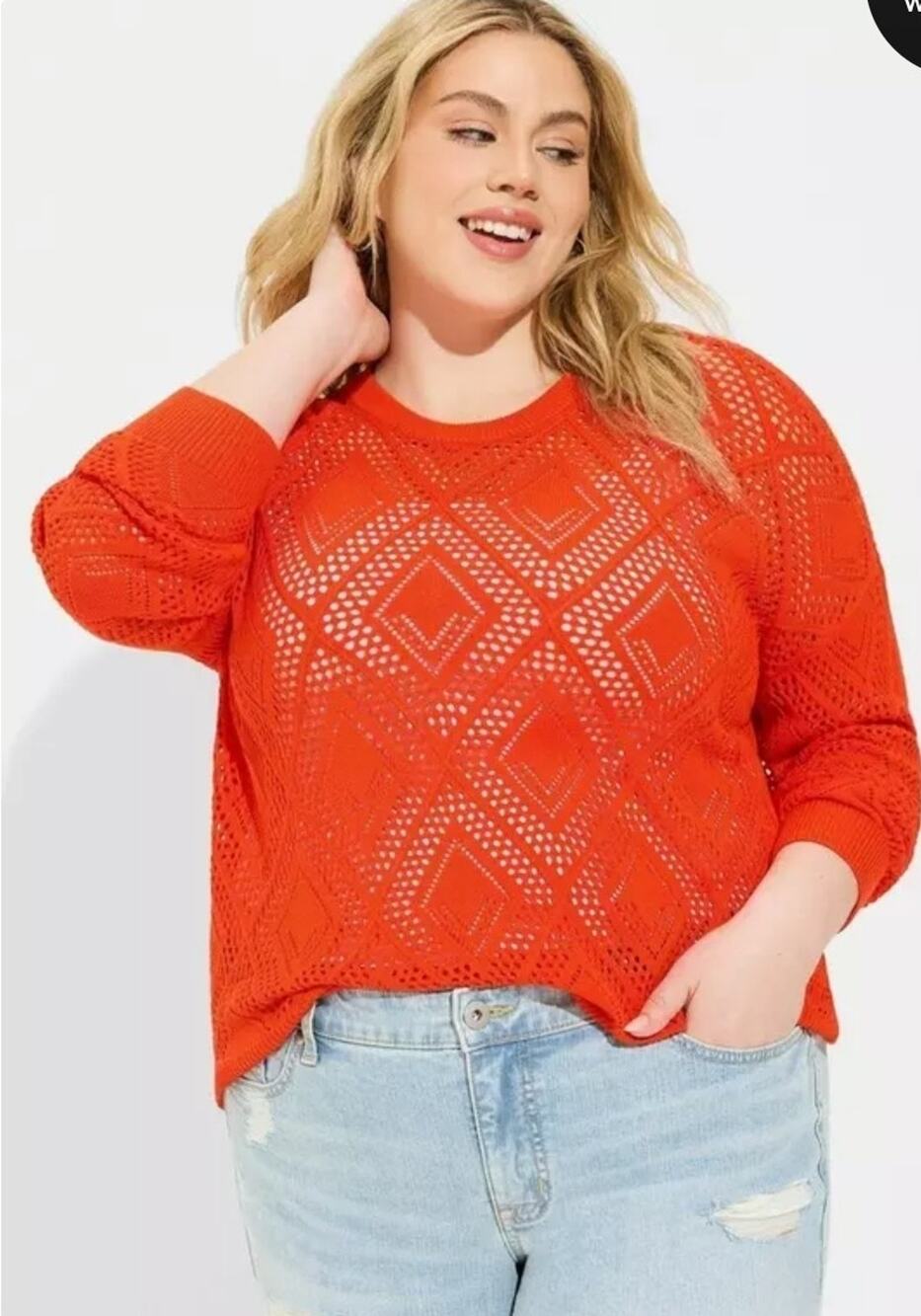 Torrid Womens Orange Open Knit Pointelle Long Sleeve Sweater Plus Size 4X